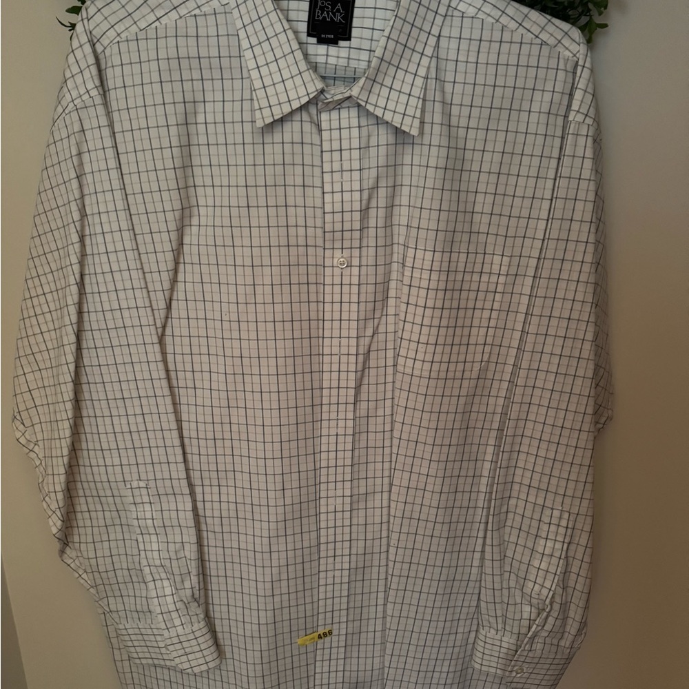 Jos. A. Bank White and Black Grid Dress Shirt